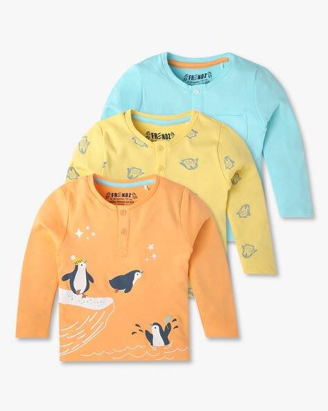 Boys Pack of 3 Printed Henley T-Shirt