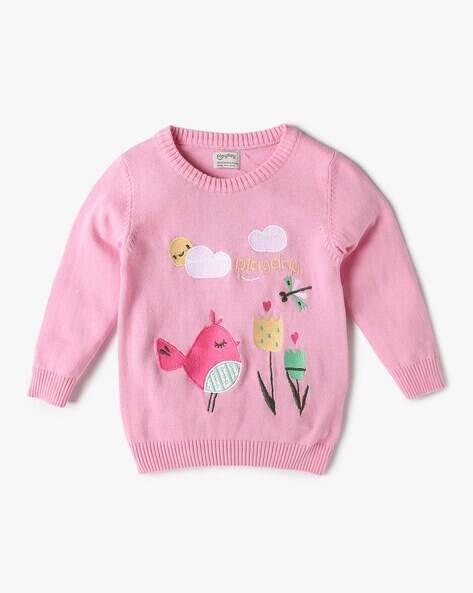 Girls Embroidered Round-Neck Pullover