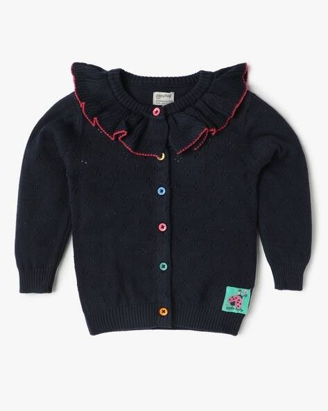 Girls Pointelle-Knit Cardigan with Ruffles