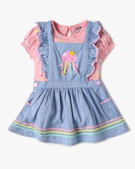 Printed T-Shirt & Applique Dungaree Set