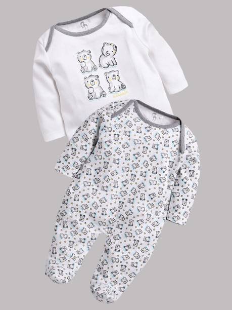Romper For Baby Boys & Baby Girls Casual Printed Pure C...