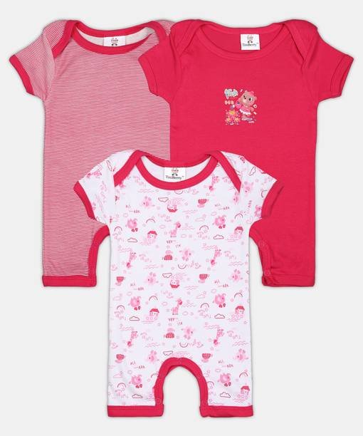 Romper For Baby Girls Casual Printed, Solid Hosiery
