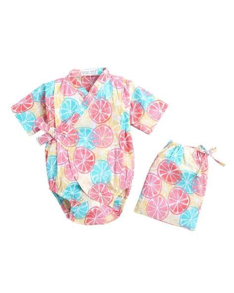 POLKA TOTS Graphic Print Rompers with Tie-Up