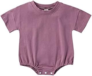 Merqwadd Baby Boy Girl Bubble Romper Infant Oversize Plain Crewneck T-Shirt Bodysuit Tops