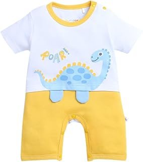 BUMZEE White & Yellow Boys Half Sleeves Thigh Length Romper