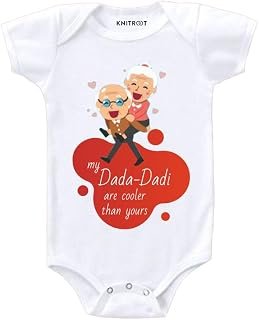 Sponsored Ad - KNITROOT Family Special Unisex Baby Romper Half Sleeve Envelope Neck My Dada Dadi are cooler than yours