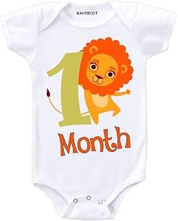 KNITROOT Monthly Birthday Special Unisex Baby Romper Half Sleeve White Color