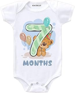 KNITROOT Monthly Birthday Teddy Special Unisex Baby Romper Half Sleeve Envelope Neck