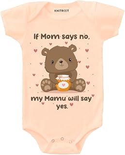 Sponsored Ad - KNITROOT Family Special Unisex Baby Romper Half Sleeve Envelope Neck Mom say no mamu say yes(KMCBR35-5,0-3 ...