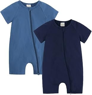 JunNeng Baby Boy Girl 2 Pack Short Sleeve Zipper Rompers Infant Cotton 2-way Zippers Comfy Summer Jumpsuit