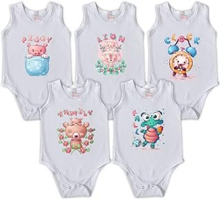 Gagzag 100% Cotton Baby Boy White Printed Romper Vest Combo 5 / Onesies/Bodysuits | Innerwear For Baby