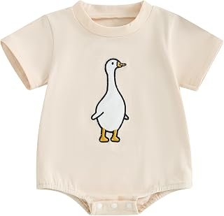 Baby Girl Boy Summer Romper Short Sleeve Farm Animal Goose/Chicken Embroidery Print Bodysuit Unisex Newborn Clothes