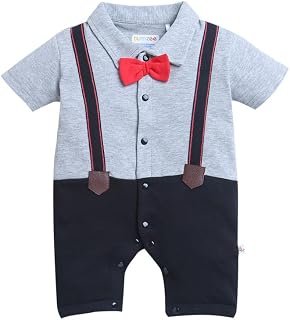 BUMZEE Grey & Black Boys Full Sleeves Thigh Length Romper
