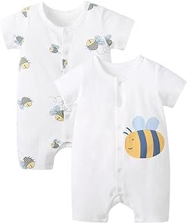 pureborn Baby Romper Bodysuits 2-Pack Unisex Soft Cotton One-Piece Outfit for Infant Boys Girls 0-24 Months