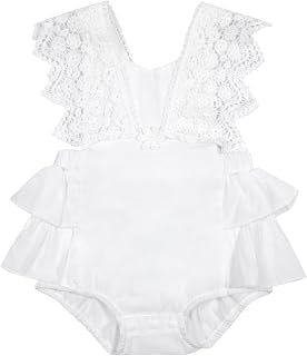 tagyum Baby Girl Clothes Solid Color Lace Sleeveless One-Piece Romper Dress Infant Summer Outfit