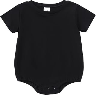 SOBOWO Organic Cotton Baby Boy Bubble Romper Solid Crewneck Short Sleeve Oversized One-Piece TShirt Onsies Top Summer Clothes