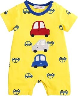 Hopscotch Boys Cotton Vehicle Print Romper in Yellow Color