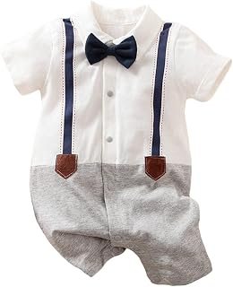 Hopscotch Boys Cotton Bow Embellished Romper in White Color