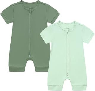JunNeng Baby Boy Girl 2 Pack Rayon of Bamboo Summer Sleeper Infant Soft Short Sleeve Zipper Footless One-piece Romper