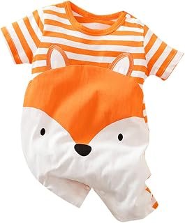 Hopscotch Baby Boys Cotton Short Sleeves Printed Romper in Orange Colour