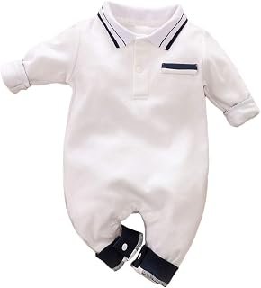 Hopscotch Boys Cotton Solid Full-Sleeve Romper in White Color