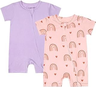 Teach Leanbh Baby Boys Girls 2 Pack Bamboo Viscose Pajamas 2 Way Zipper Short Sleeve Romper Jumpsuit Sleep and Play