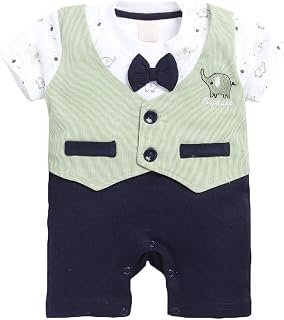 Hopscotch Boys Animal Print Romper with Bow In Green Color