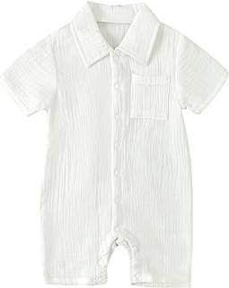 Afunbaby Baby Boy Romper Short Sleeve Button Down Shirt Onesie Jumpsuit Shorts Summer Clothes Outfit Newborn Infant