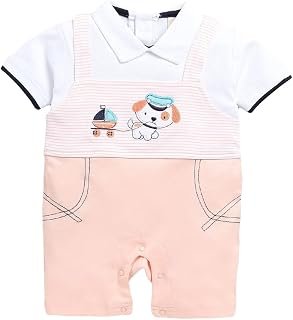 Hopscotch Boys Cotton Stripe Print Romper in Pink Color
