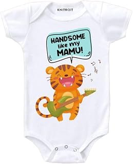 KNITROOT Family Special Unisex Baby Romper Half Sleeve Envelope Neck Handsome like my mamu(KMCBR06-1,0-3 Months,White)