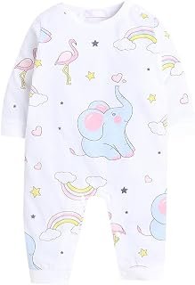 Hopscotch Unisex Cotton Animal Print Romper In White Color