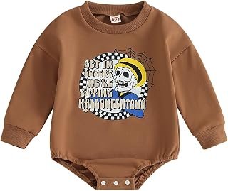 FYBITBO Halloween Baby Girl Boy Clothes Pumpkin Romper Sweatshirt Onesie Long Sleeve Bodysuit Top Fall Winter Outfit