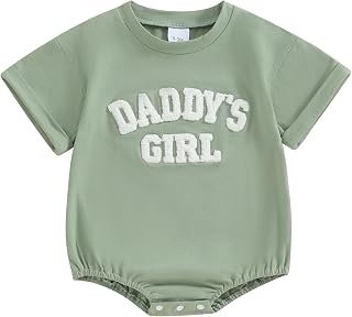 MERSARIPHY Daddys Girls Baby Girl Summer Clothes Newborn Infant Bubble Romper Letter Oversized One Piece Bodysuit Outfits
