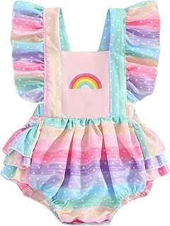 VISGOGO Infant Baby Girl Romper Dress Rainbow Onesie Outfit Ruffle Sleeve Jumpsuit Dot Print Bodysuit