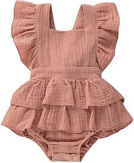 Bowanadacles Newborn Infant Baby Girl Romper Jumpsuit Cotton Linen Sleeveless Ruffled Bodysuit Summer outfit Clothes