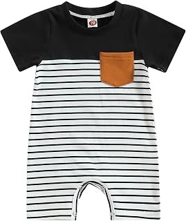 Kupretty Baby Boy Romper Newborn Infant Clothes Summer Short Sleeve Striped Jumpsuit Playsuit Bodysuit