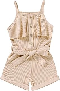 DUBASAM Toddler Baby Girl Summer Jumpsuit Sleeveless Romper Suspender Shorts Overalls Playsuit with Belt One Piece Outfit