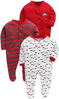 Baby Needs New Born Baby Multi-Color Long Sleeve Cotton Sleep Suit Romper for Boys and Girls Set of 3 (9-12 months, Red)