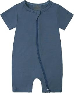 Exemaba Unisex Baby Short Sleeve Romper Bamboo Rayon Zipper Summer Jumpsuit Sleep and Play