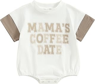 Bonangber Baby Boy Bubble Romper Daddys/Mamas Lil Dude Color Block Short Sleeve Oversized Bodysuit Newborn Summer Outfit