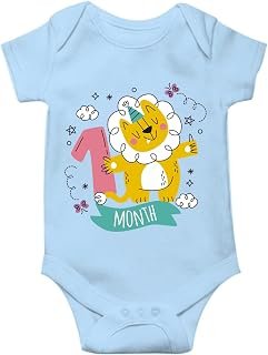 THE PRINT PLATTER 1 Month Old Unisex Ice Blue Half Sleeve Baby Romper With Print | Birthday Romper 100% Organic Cotton Bab...