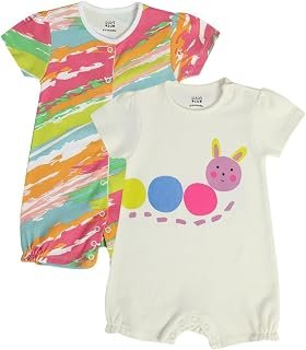 Mini Klub Baby Front Open Short Sleeve Knitted Cotton Printed Romper, Pack of 2 (Multi Color)