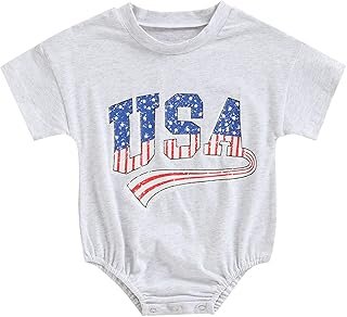 MoZiKQin Baby Boy Girl 4th of July Outfit Newborn Oversized USA Romper American Flag Onesie Independence Day Outfit