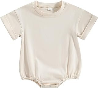 Kutersbabi Unisex Baby Boy Girl Clothes Infant Summer Oversized Bubble Romper Toddler Baby Plain Short Sleeve Jumpsuit