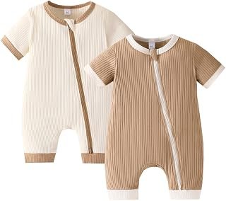 Bafeicao Unisex Baby Boy Girl 2 Pack Rompers Short Sleeve Two Way Zipper Romper One Piece Jumpsuits Clothes Sets