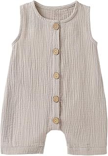 Cecobora Infant Newborn Baby Boys Girls Cotton Linen Romper Summer Jumpsuit Sleeveless Overalls Clothing Set