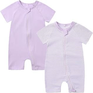 Feidoog 2PCS Baby Boys and Girls' Summer Short Sleeve One-Piece Romper Cute Cartoon Zipper Jumpsuit Outfits