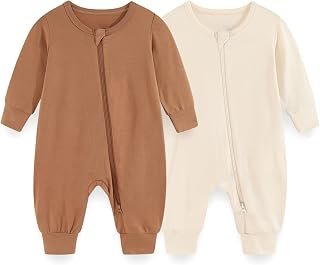 Sponsored Ad - JELYLOVE Unisex Rayon Made from Bamboo Zipper Baby Boy Girl Rompers 2 Pcak Long Sleeve Infants Jumpsuits Ne...