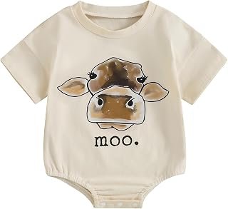 Puloru Infant Baby Boys Girls Farm Animal Outfit Short Sleeve Chicken Horse Cow Oversized T-shirt Romper Bodysuit