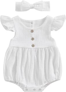 Newborn Baby Girl 4th Of July Outfit Summer Cotton Linen Bubble Romper Toddler My First Fourth Of July Clothes